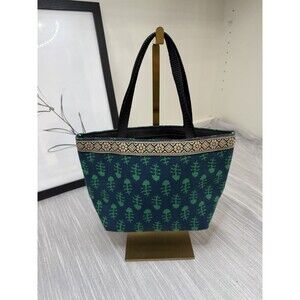 Mini Fashion Bag Green Print Navy Gold Trim Accessory Unique Sm Purse